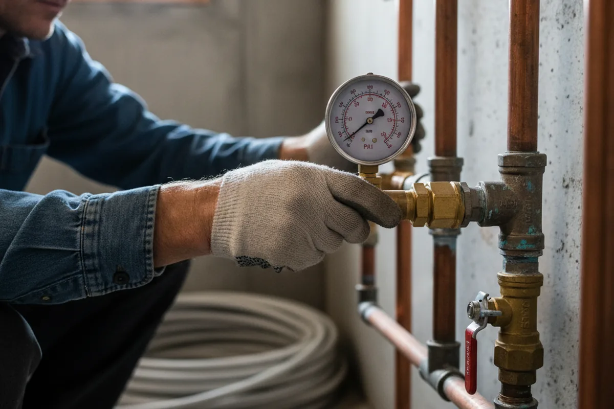 Pressure testing a repaired line during Water Line Repair in Morley